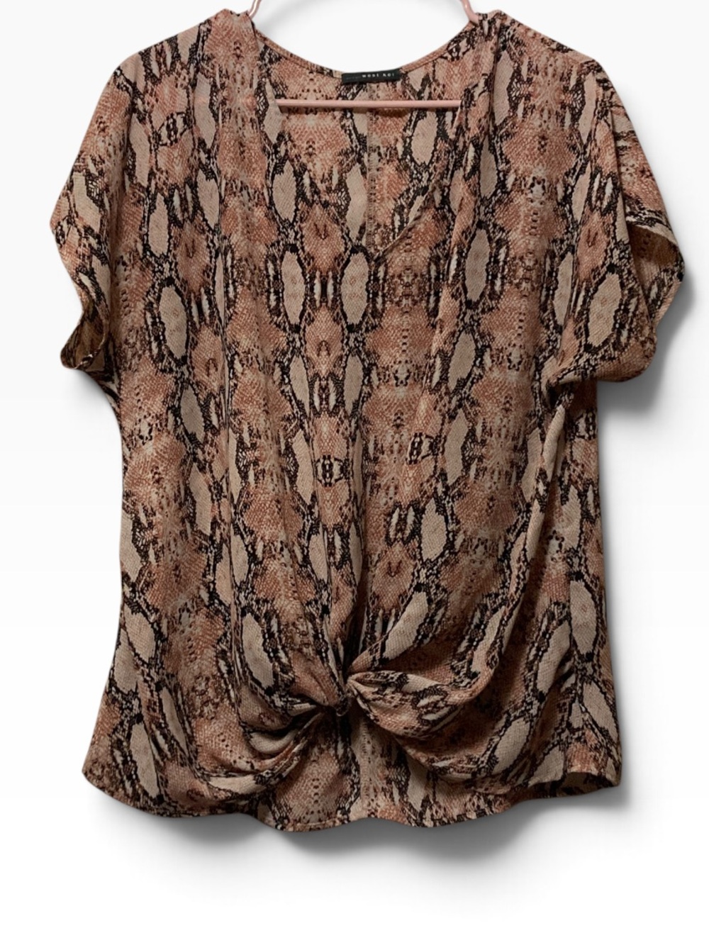 West Kei Snake Print Tie-Front V-Neck Women’s Top - Brown